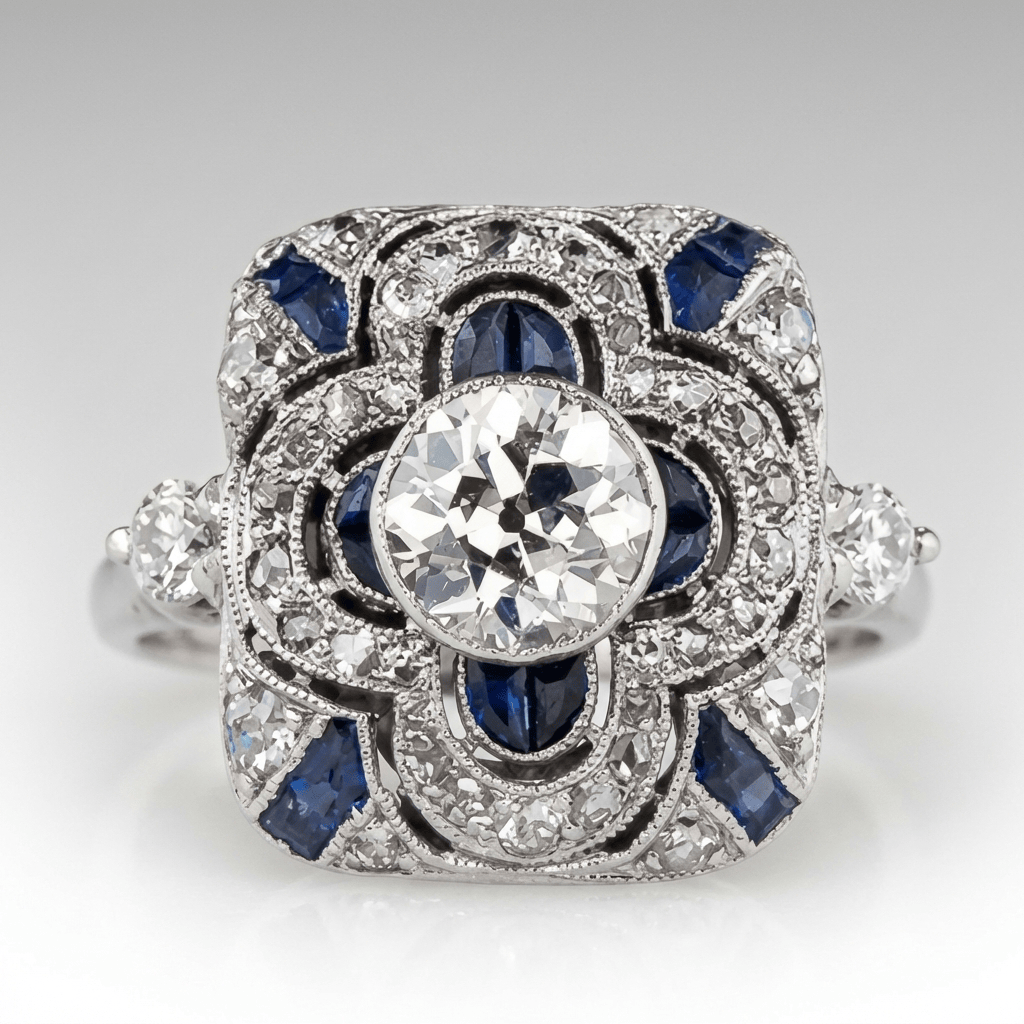 Silver Diamond Sapphire Vintage Ring by Rose & Oliver - product image 1