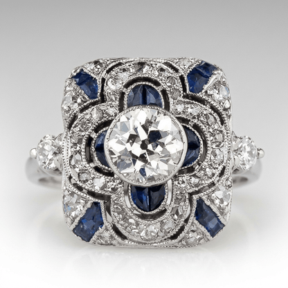 Silver Diamond Sapphire Vintage Ring by Rose & Oliver - product image 1