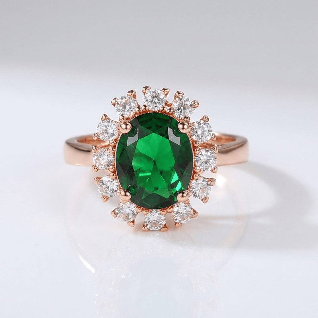 Rose Gold Emerald Diamond Halo Ring - (Adjustable) by Rose & Oliver - product image 1