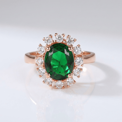 Rose Gold Emerald Diamond Halo Ring - (Adjustable) by Rose & Oliver - product image 1