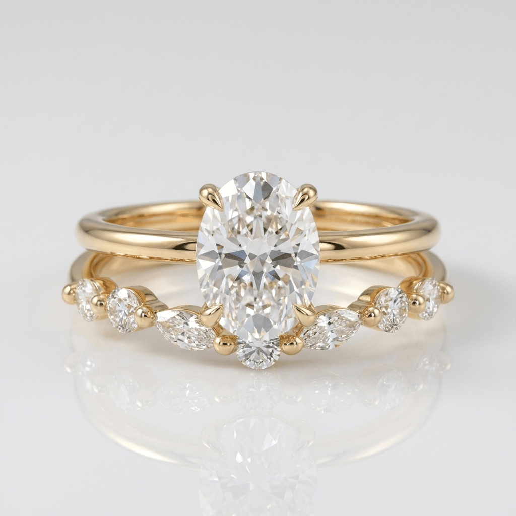 Gold Oval Diamond Marquise Band Set by Rose & Oliver - product image 1