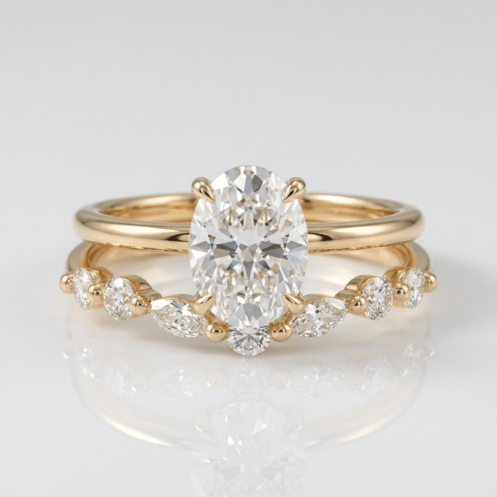 Gold Oval Diamond Marquise Band Set by Rose & Oliver - product image 1