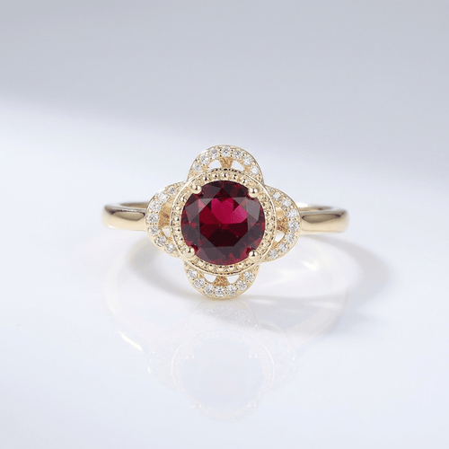 Gold Ruby Diamond Halo Ring by Rose & Oliver - product image 1