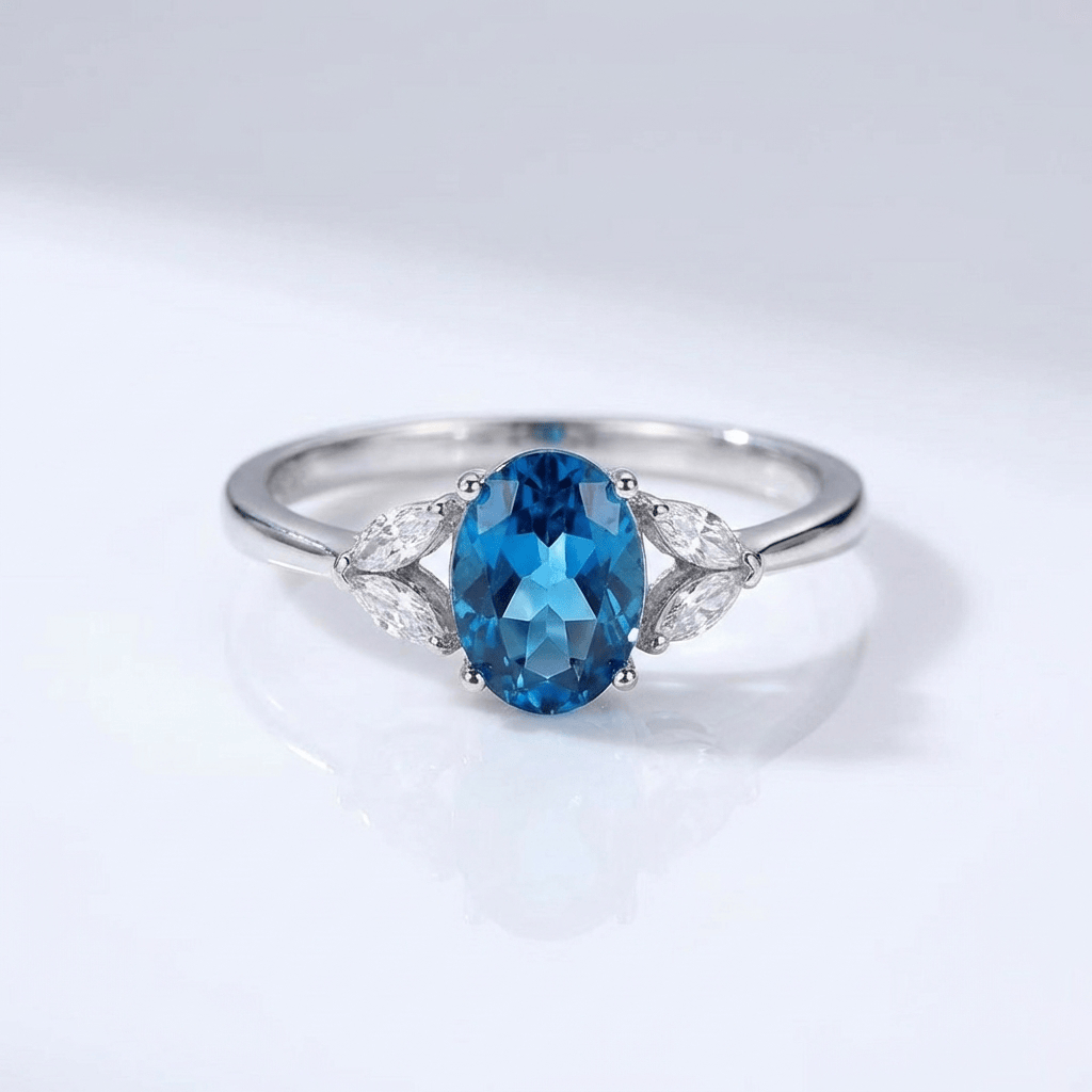 Silver Blue Topaz Oval Ring - (Adjustable) by Rose & Oliver - product image 1