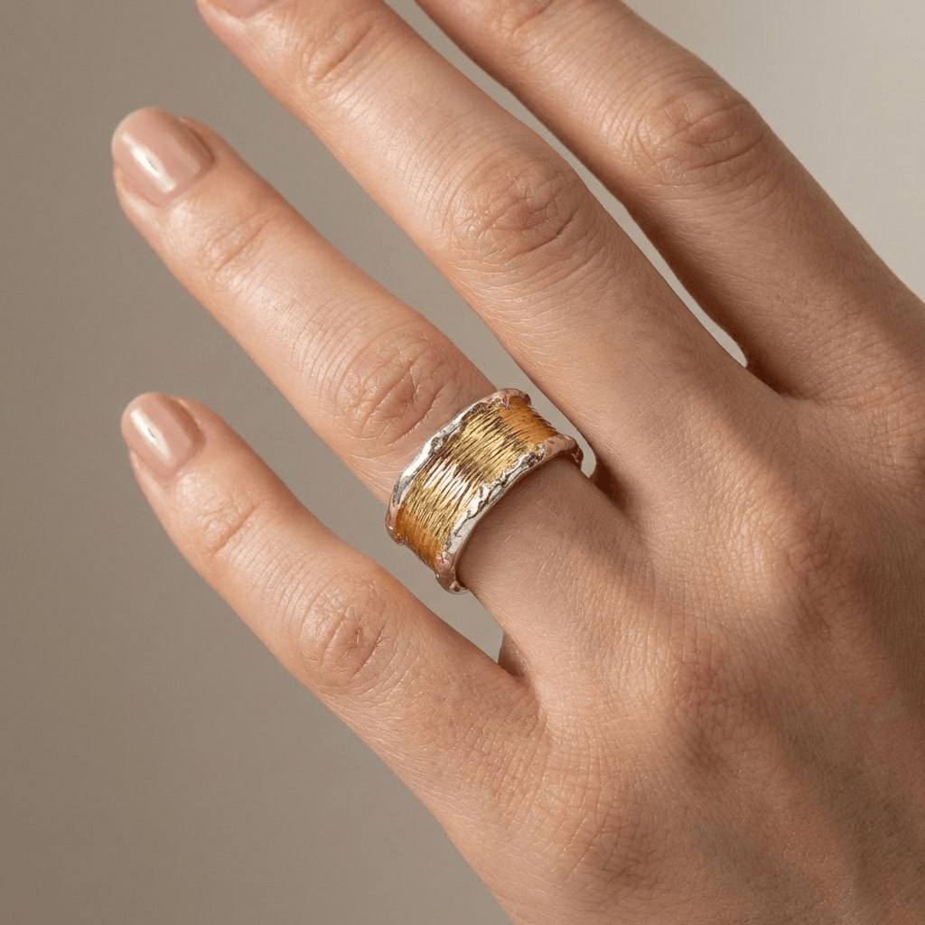 Handmade Gold Silver Two Tone Ring - (Adjustable) by Rose & Oliver - product image 2