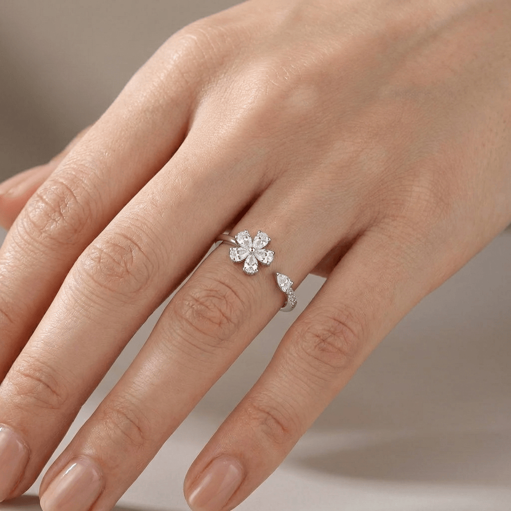 Silver Zirconia Flower - (Adjustable) by Rose & Oliver - product image 2