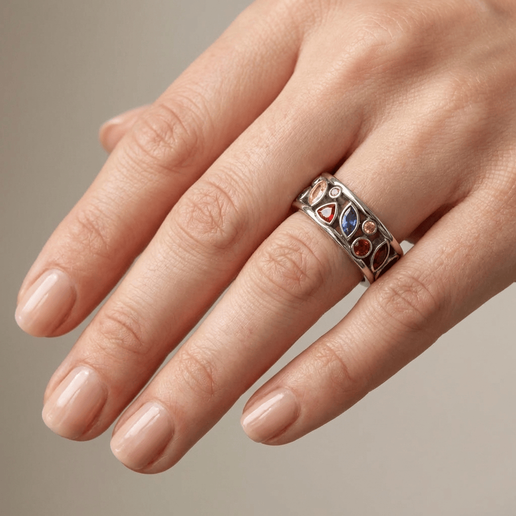 Silver Multi Stone Rainbow Ring by Rose & Oliver - product image 2
