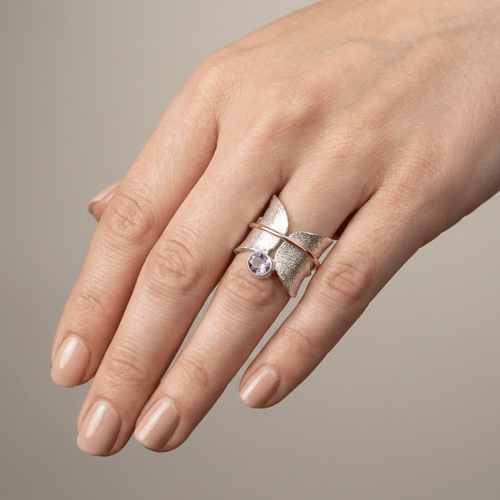 Butterfly Amethyst Silver & Gold Ring by Rose & Oliver - product image 2