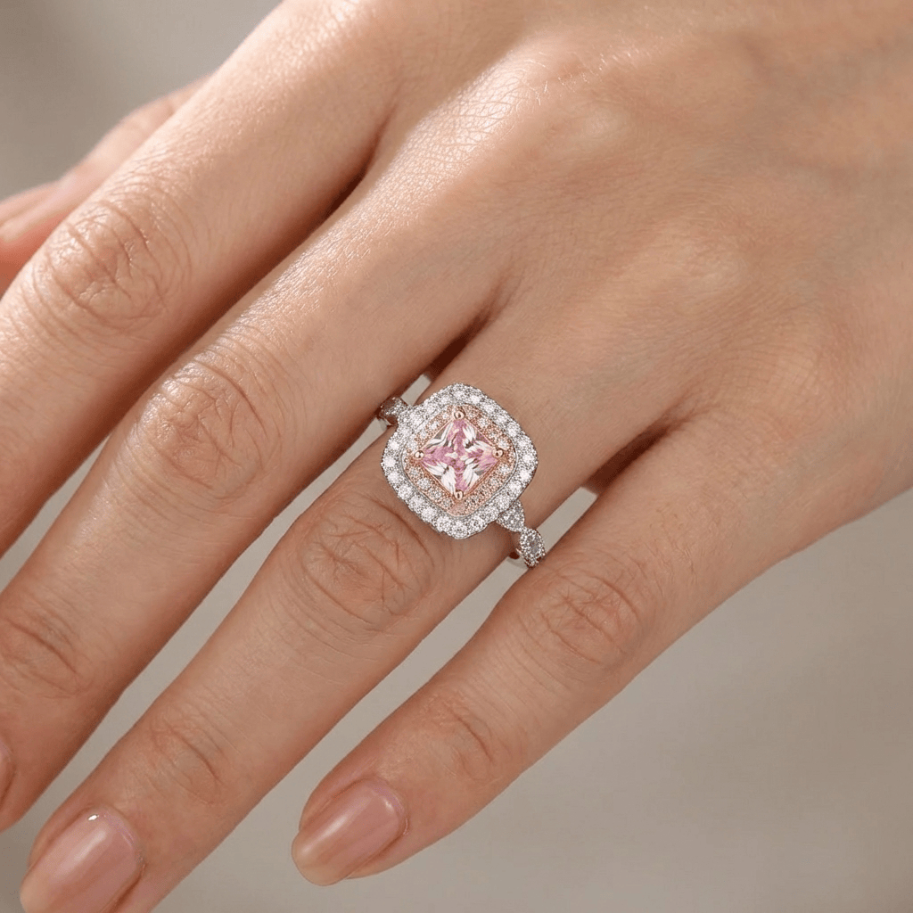 Pink Cushion Zirconia Halo Ring by Rose & Oliver - product image 2