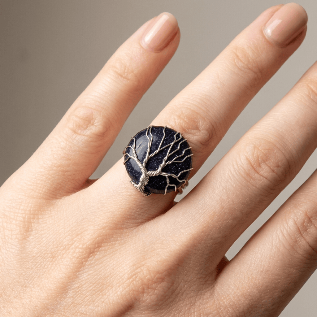 Tree Of Life Blue Sandstone Silver Ring - (Adjustable) by Rose & Oliver - product image 2