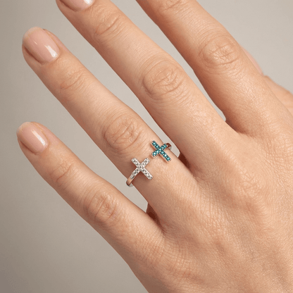 Double Cross Turquoise & Silver Ring - (Adjustable) by Rose & Oliver - product image 2