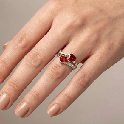 Double Red Heart Silver Ring by Rose & Oliver - product image 2