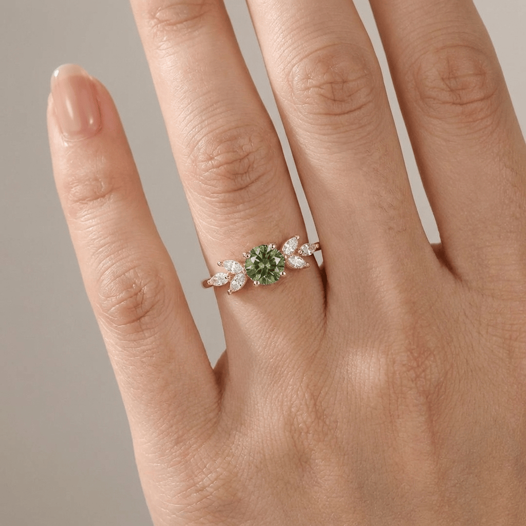 Green Peridot Gold Dainty Leaf Ring by Rose & Oliver - product image 3