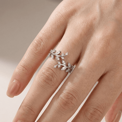 Crystal Leaf Vine Silver Ring - (Adjustable) by Rose & Oliver - product image 2