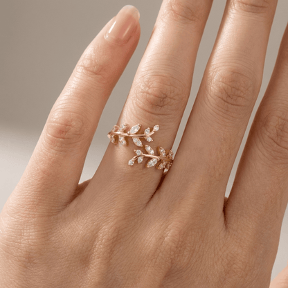 Crystal Leaf Vine Silver Ring - (Adjustable) by Rose & Oliver - product image 4