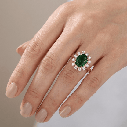 Rose Gold Emerald Diamond Halo Ring - (Adjustable) by Rose & Oliver - product image 2
