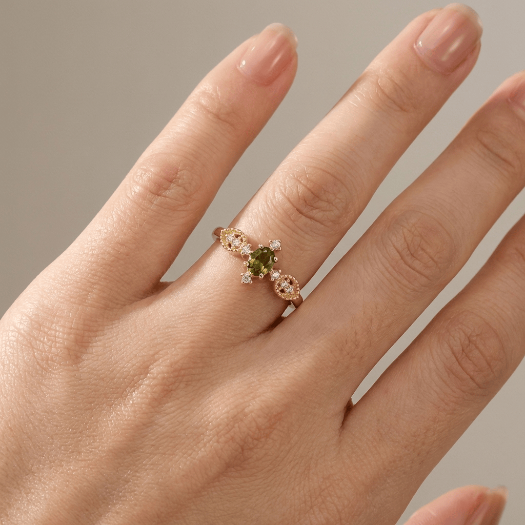Olive Green Crystal Dainty Gold Ring - (Adjustable) by Rose & Oliver - product image 2