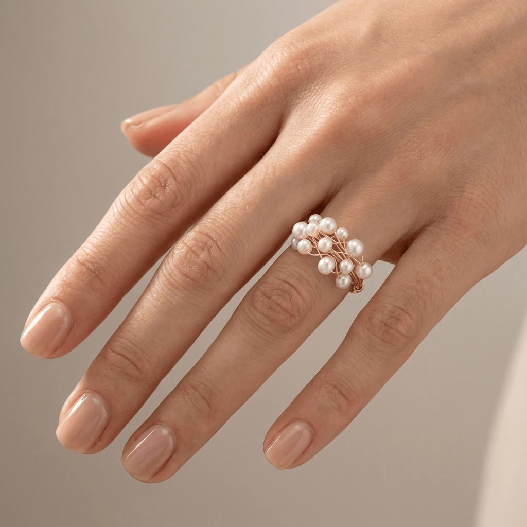 Gold Pearl Cluster Bangle Ring - (Adjustable) by Rose & Oliver - product image 2