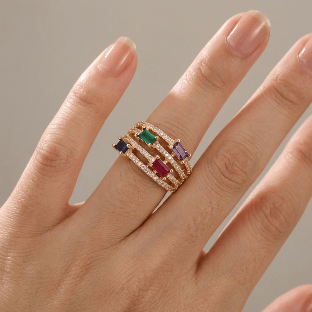 Gold Colorful Gemstone Ring - (Adjustable) by Rose & Oliver - product image 2