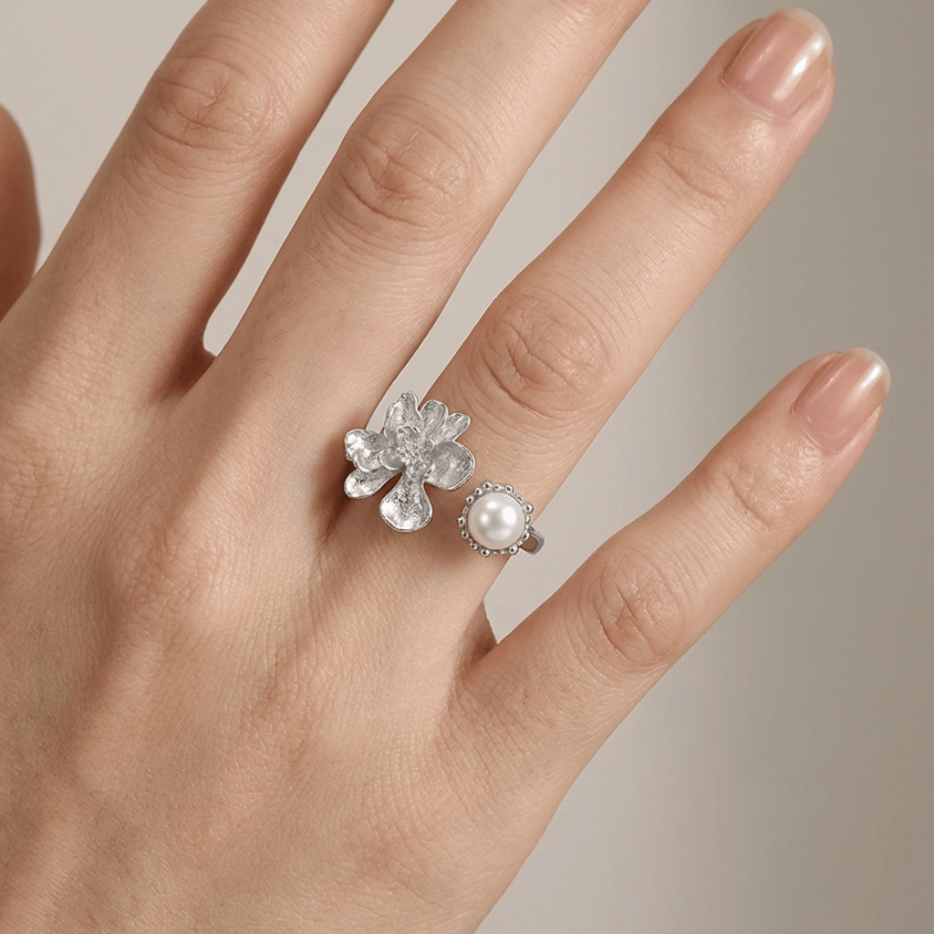 Silver Pearl Beaded Ring by Rose & Oliver - product image 2