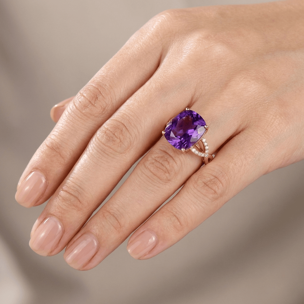 Rose Gold Amethyst Cushion Ring - (Adjustable) by Rose & Oliver - product image 2