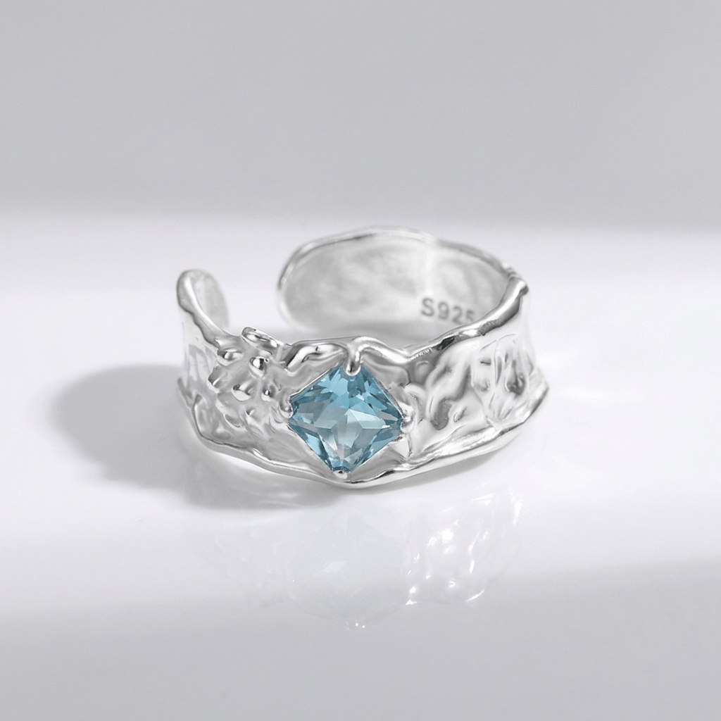 Silver Aquamarine Textured Ring - (Adjustable) by Rose & Oliver - product image 1