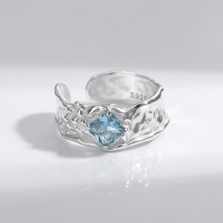 Silver Aquamarine Textured Ring - (Adjustable) by Rose & Oliver - product image 1
