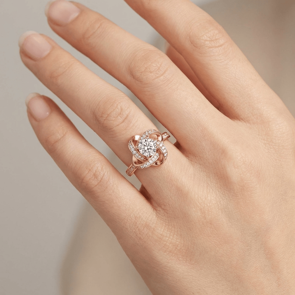 Rose Gold Zirconia Twisted Knot Ring - (Adjustable) by Rose & Oliver - product image 2