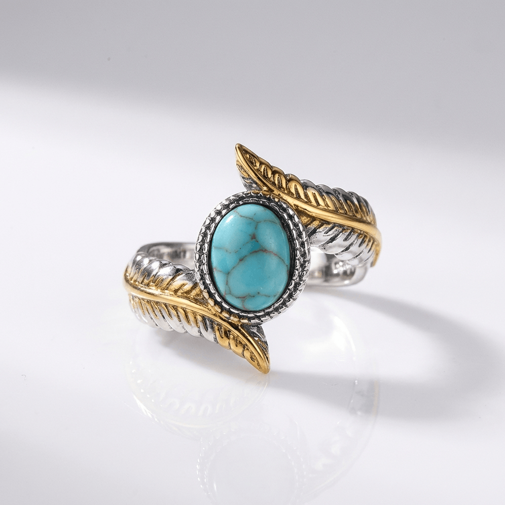 Silver Gold Turquoise Bohemian Ring by Rose & Oliver - product image 1