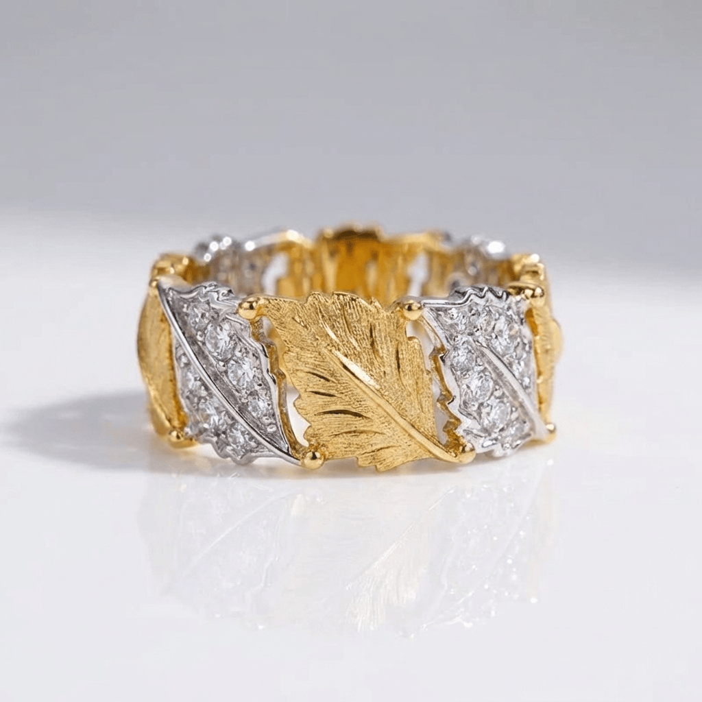 Gold Silver Leaf Pave Ring - (Adjustable) by Rose & Oliver - product image 1