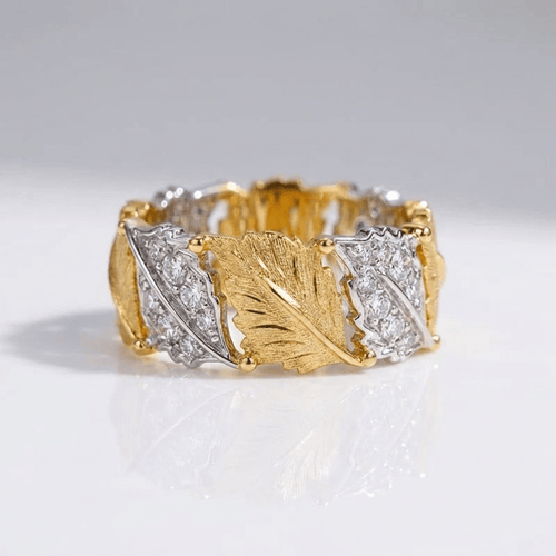 Gold Silver Leaf Pave Ring - (Adjustable) by Rose & Oliver - product image 1