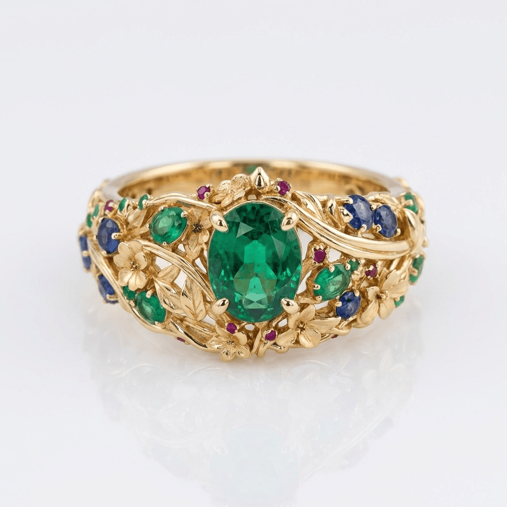 Gold Emerald Sapphire Vintage Ring by Rose & Oliver - product image 1