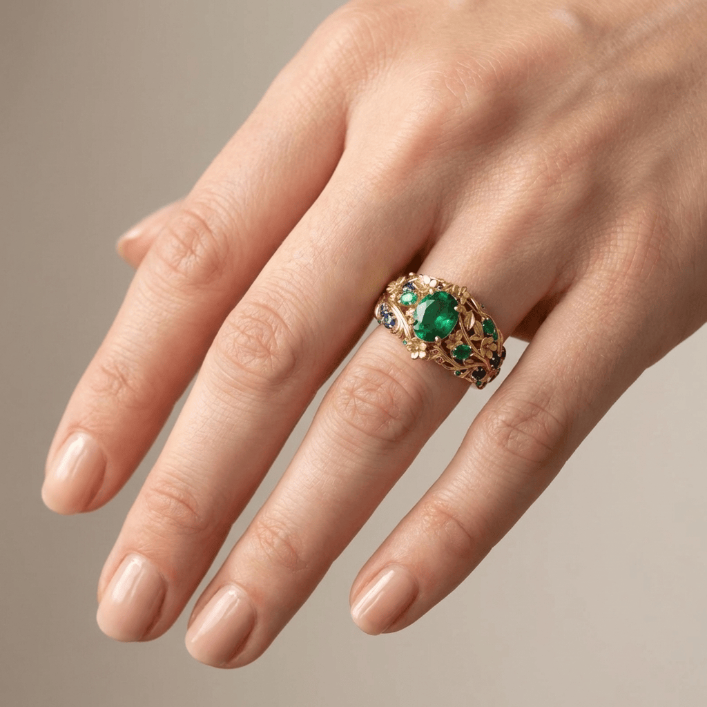 Gold Emerald Sapphire Vintage Ring by Rose & Oliver - product image 2