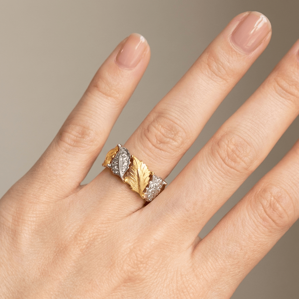 Gold Silver Leaf Pave Ring - (Adjustable) by Rose & Oliver - product image 2