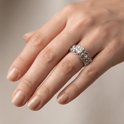 Silver Cushion Diamond Carved Ring by Rose & Oliver - product image 2