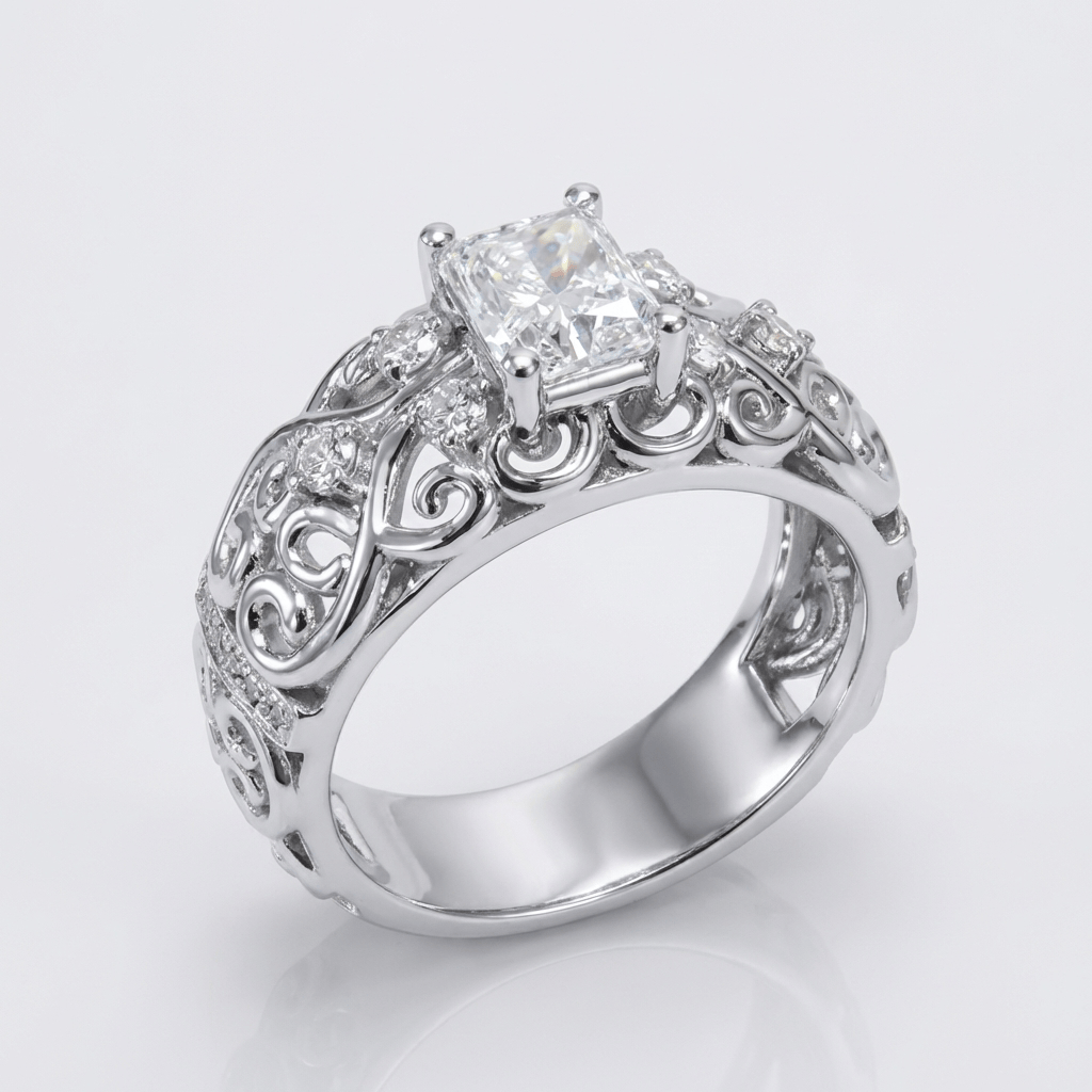Silver Cushion Diamond Carved Ring by Rose & Oliver - product image 1
