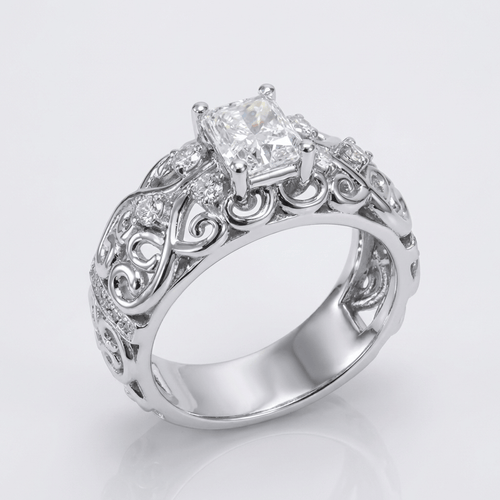 Silver Cushion Diamond Carved Ring by Rose & Oliver - product image 1