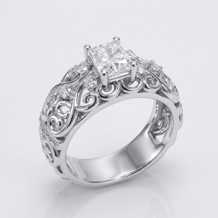 Silver Cushion Diamond Carved Ring by Rose & Oliver - product image 1
