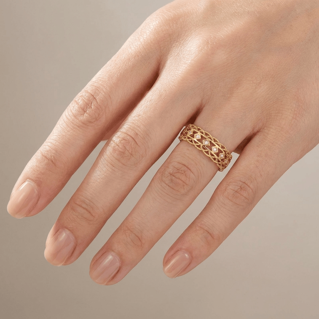 Gold Diamond Open Work Ring by Rose & Oliver - product image 2