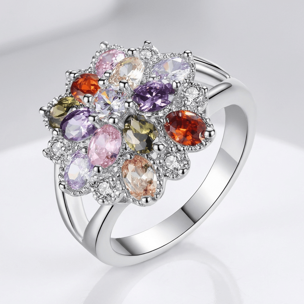 Silver Rainbow Gemstone Burst Ring by Rose & Oliver - product image 1