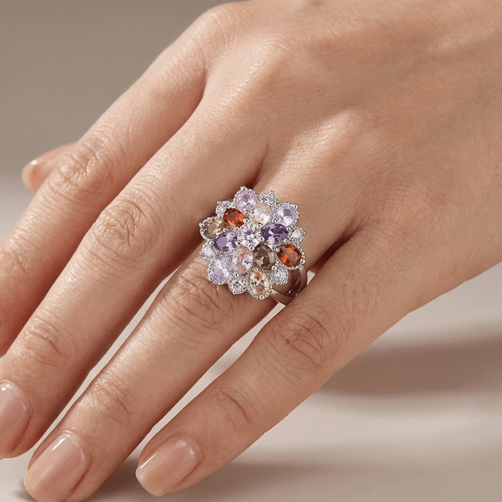 Silver Rainbow Gemstone Burst Ring by Rose & Oliver - product image 2