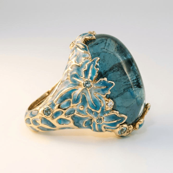 Gold Blue Apatite Flower Ring by Rose & Oliver - product image 1