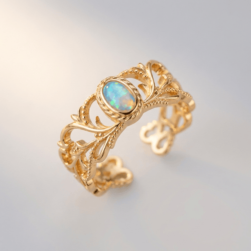 Rose Gold Opal Celestial Wings Ring - (Adjustable) by Rose & Oliver - product image 1