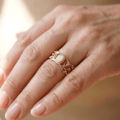 Rose Gold Opal Celestial Wings Ring - (Adjustable) by Rose & Oliver - product image 2