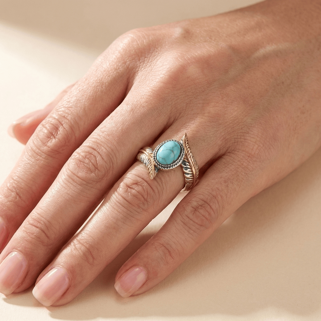 Silver Gold Turquoise Bohemian Ring by Rose & Oliver - product image 2