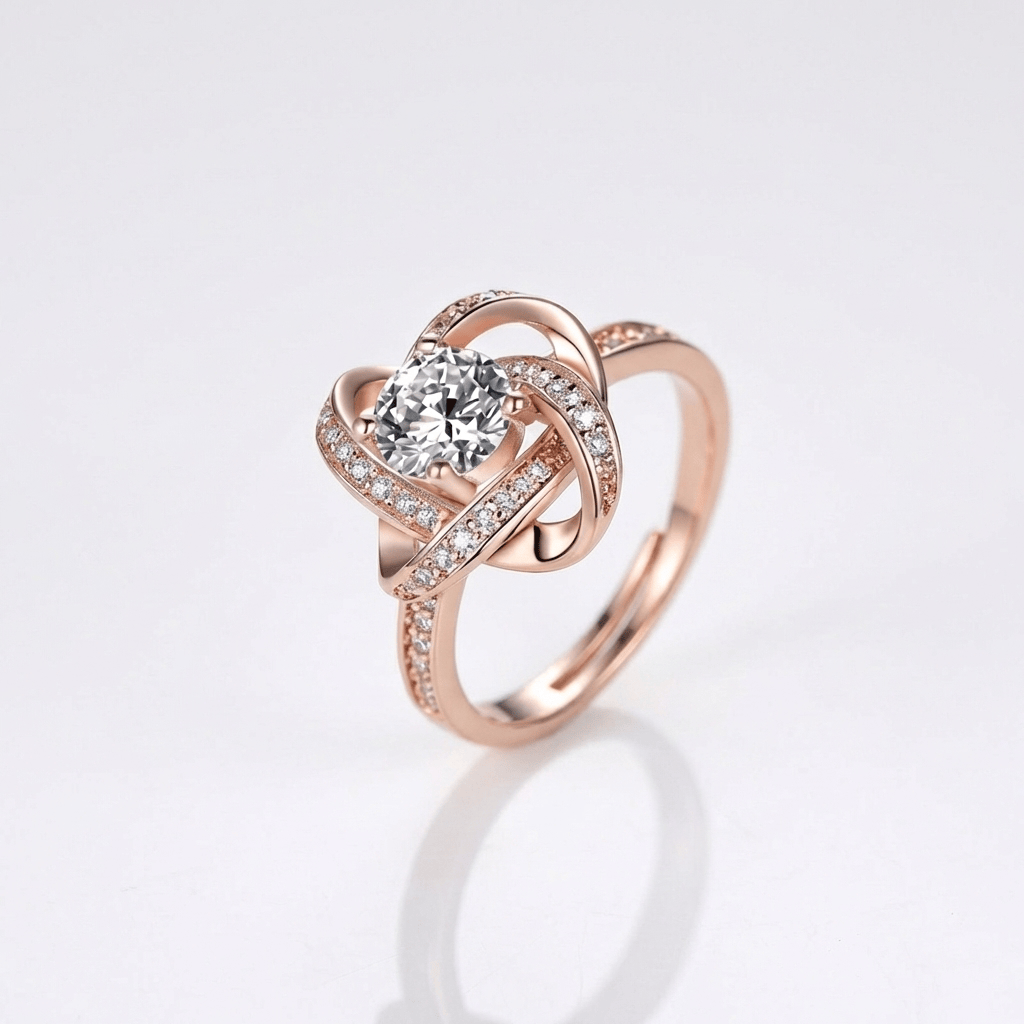 Rose Gold Zirconia Twisted Knot Ring - (Adjustable) by Rose & Oliver - product image 1