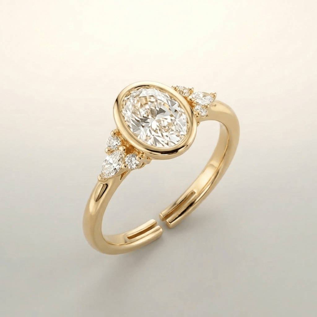 Gold Oval Zirconia Pear Trio Ring - (Adjustable) by Rose & Oliver - product image 1