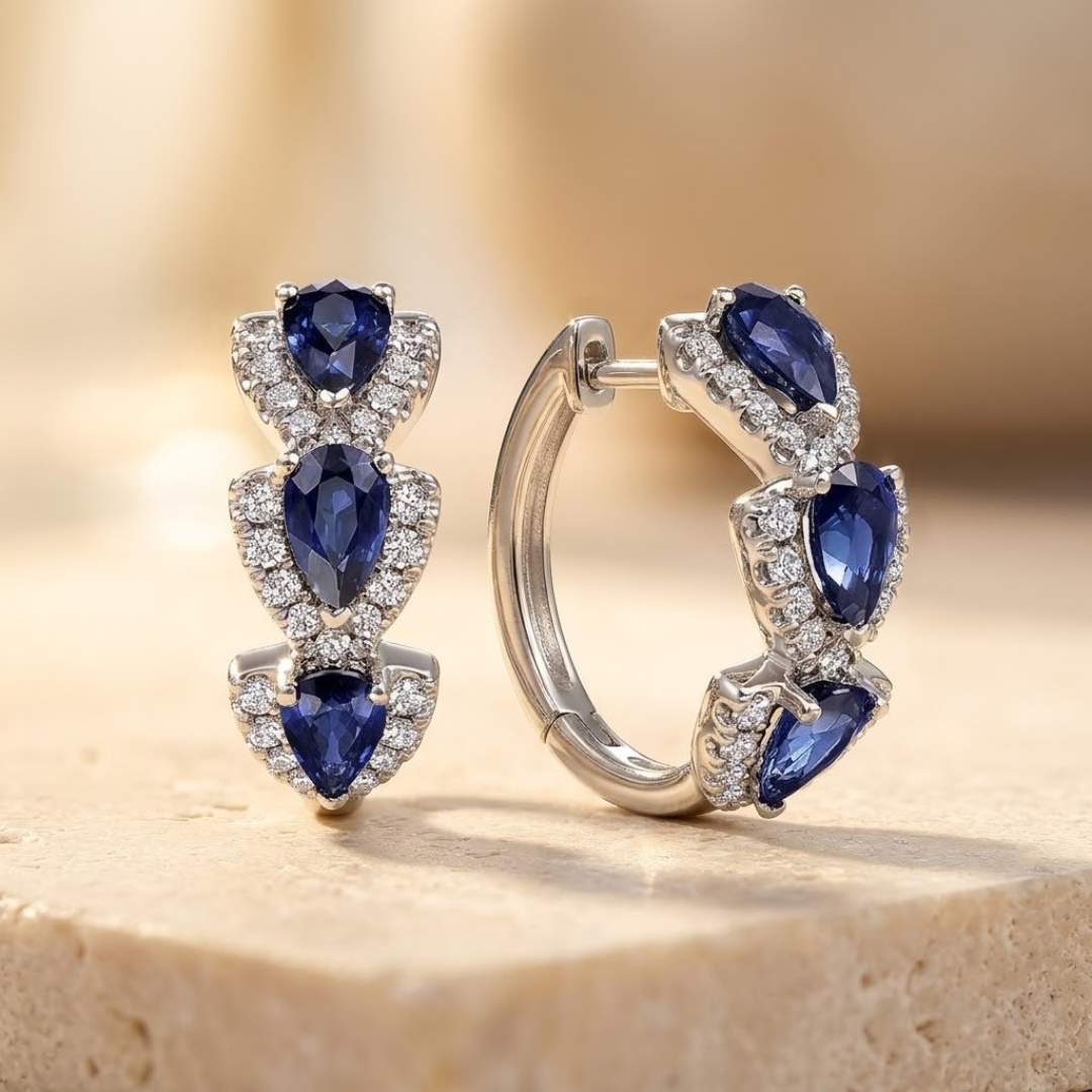 Silver Sapphire Halo Hoop Earrings by Rose & Oliver - product image 1