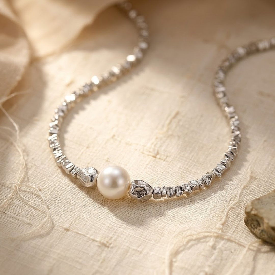 Silver Minimalist Pearl Choker Necklace by Rose & Oliver - product image 2