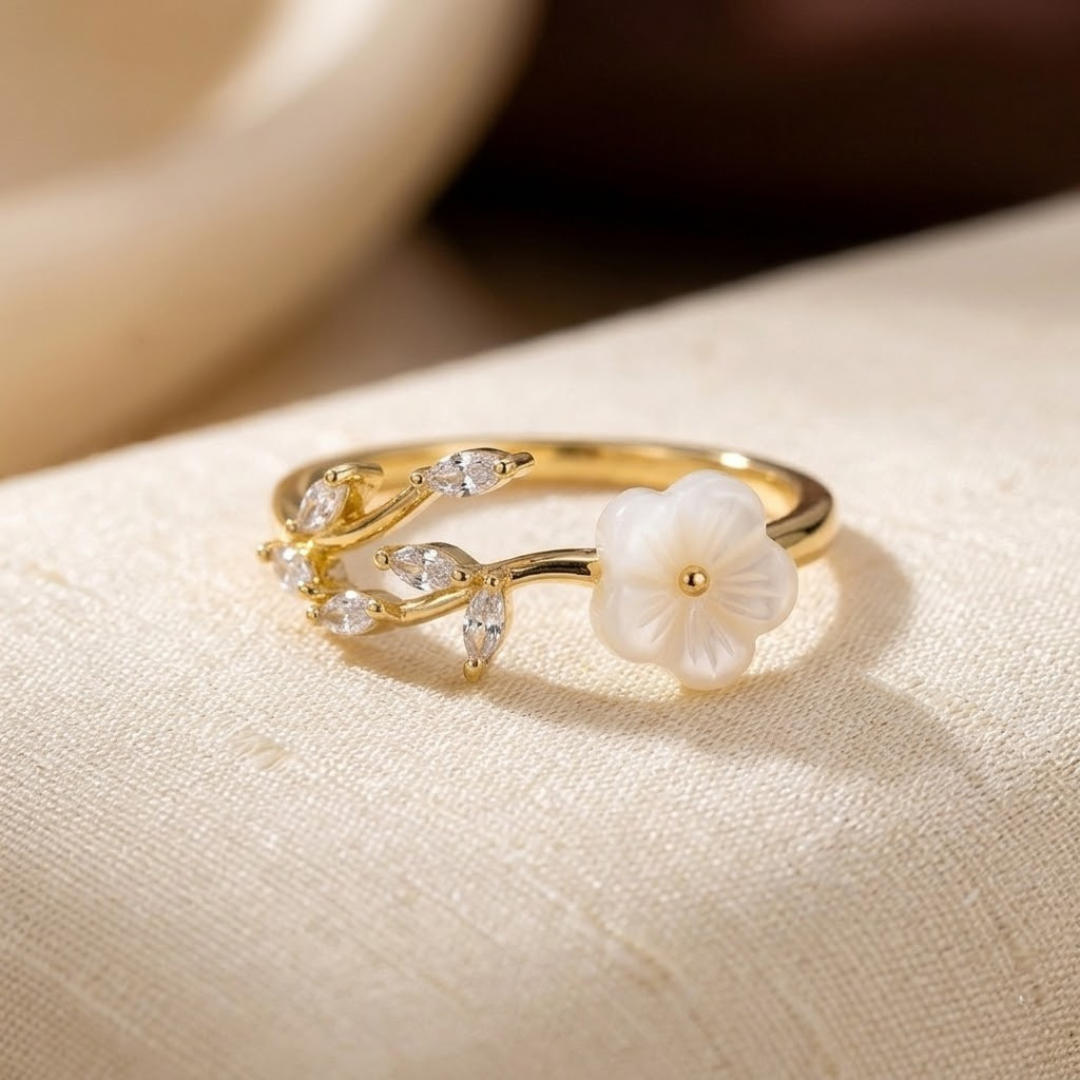 Gold Floral and Leaf Open Ring by Rose & Oliver - product image 1